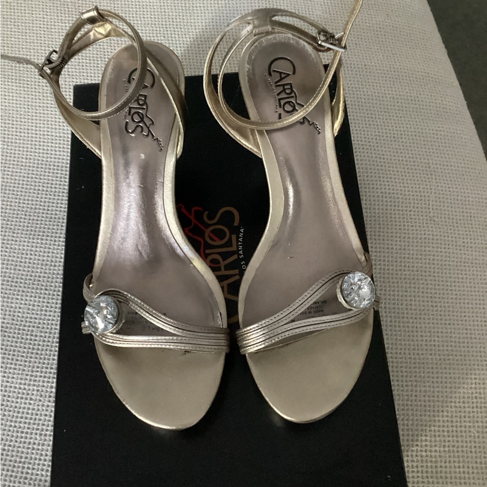 Carlos by Carlos Santana Gold Stiletto Sandals with Ankle Straps Size 7M.